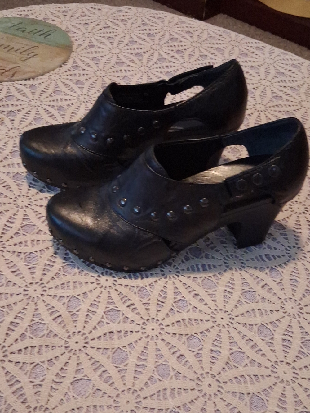 Dansko Black Leather Studded Clog Mary Jane
